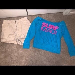Surf Maui Shirt and Khaki shorts